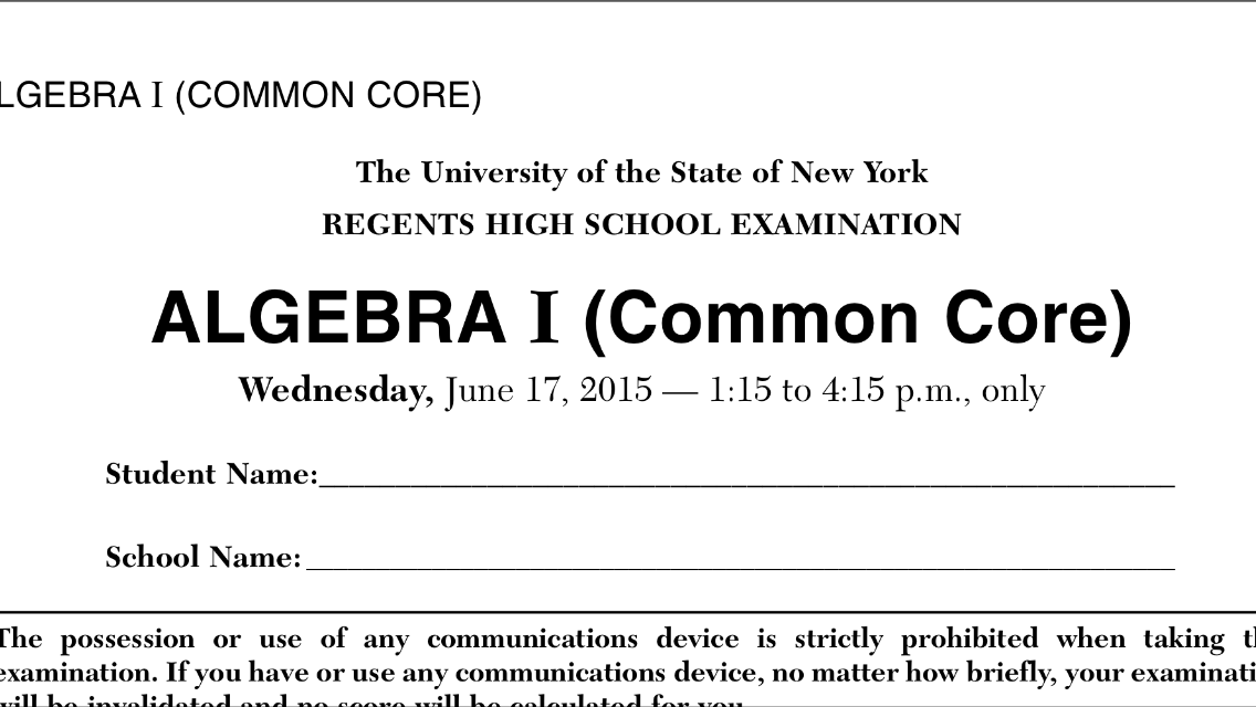 Sinai Academy Algebra 1 Common Core Regents Exam